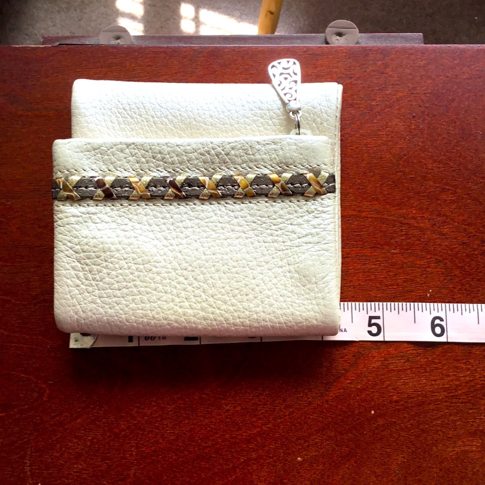 Cream Leather Wallet with Card Slots Magnetic Closure